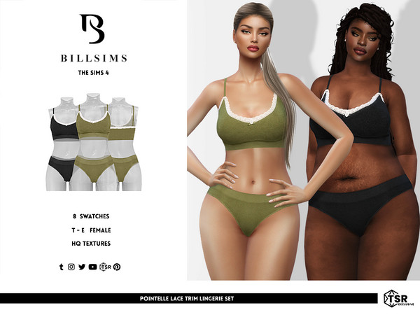 Sims 4 — Pointelle Lace Trim Lingerie Set by Bill_Sims — This set includes a lace trim bralet and a pair of matching