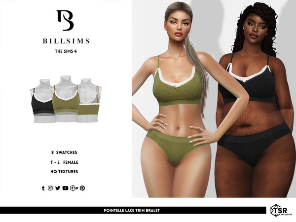 Sims 4 — Pointelle Lace Trim Bralet by Bill_Sims — This set includes a lace trim bralet and a pair of matching briefs in