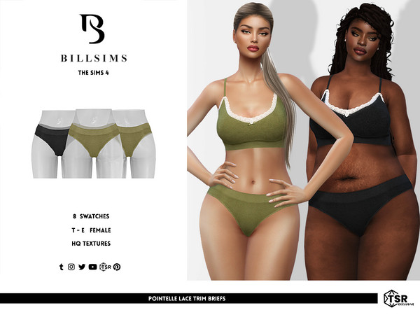 Sims 4 — Pointelle Lace Trim Briefs by Bill_Sims — This set includes a lace trim bralet and a pair of matching briefs in
