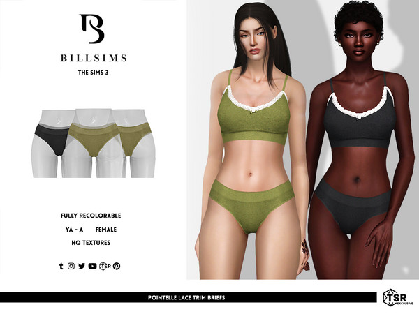Sims 3 — Pointelle Lace Trim Briefs by Bill_Sims — This pair of briefs features a ribbed material with a low-cut design!