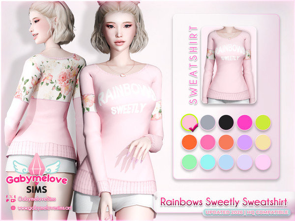 Sims 4 — [Gabymelove] Rainbows Sweetly Sweatshirt by GabymeloveSims — Sweatshirts in 5 different colors, inspired by