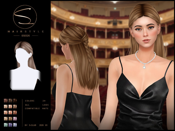 Sims 4 — sclub_ts4_hair_ 050326 by S-Club — Midlong hair with braid hope you like, thank you.