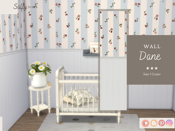 Sims 4 — Wall - Dane by SallySims_cc — White panel with flowers.