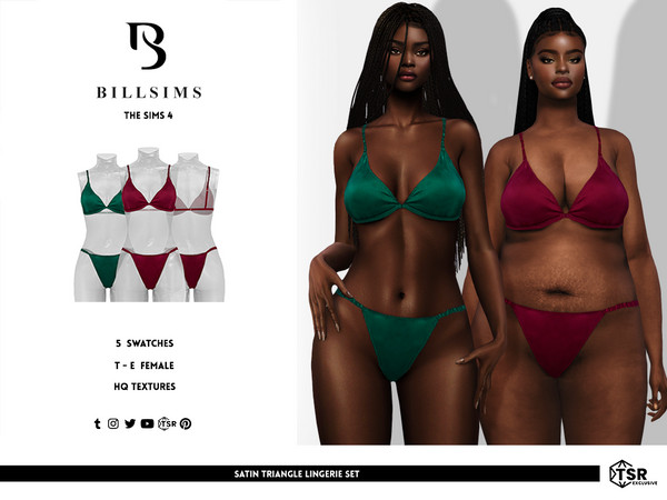 Sims 4 — Satin Triangle Lingerie Set by Bill_Sims — This set includes a triangle bralet and a pair of matching underwear