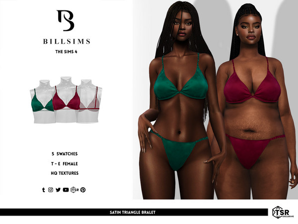 Sims 4 — Satin Triangle Bralet by Bill_Sims — This set includes a triangle bralet and a pair of matching underwear in a