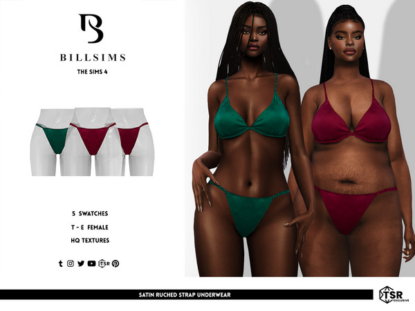 Sims 4 — Satin Ruched Strap Underwear by Bill_Sims — This set includes a triangle bralet and a pair of matching underwear