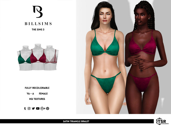 Sims 3 — Satin Triangle Bralet by Bill_Sims — This top features a satin material with ruched straps and a triangle