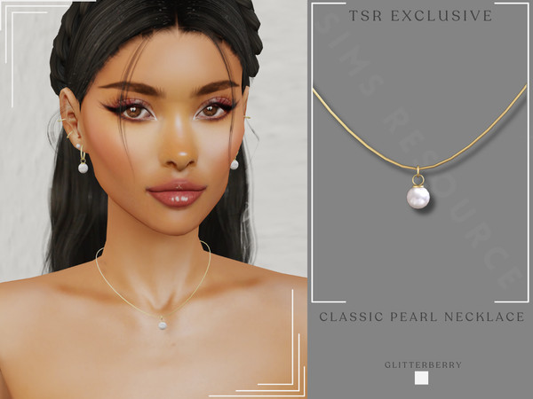 Sims 4 — Classic Pearl Necklace by Glitterberryfly — A gold and white pearl classic necklace No morphs