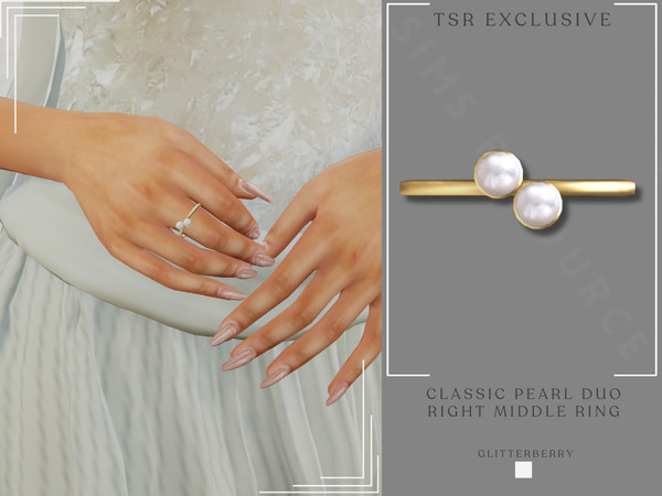 Sims 4 — Classic Pearl Duo Ring by Glitterberryfly — A middle right ring with two pearls in gold