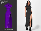 Sims 4 — Siena High Slit Maxi Dress with Button Detail by talarian — Fitted maxi dress with short sleeves, high collar