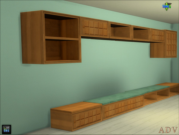 Sims 4 — ADV_Mabra_s4EntrywaySet04_benchseatv2 by MABRA2 — top and bottom cabinets and benchseats several versions