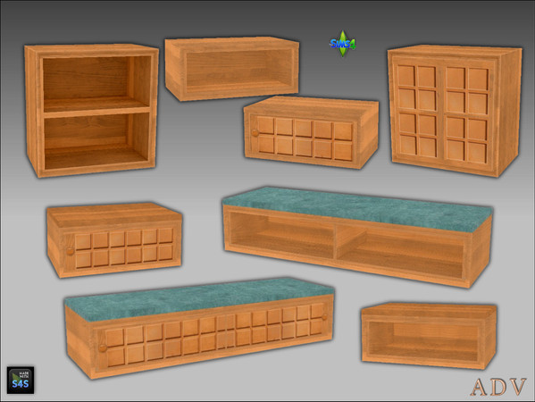 Sims 4 — ADV_Mabra_s4EntrywaySet04_bottomcabinettv2 by MABRA2 — top and bottom cabinets and benchseats several versions