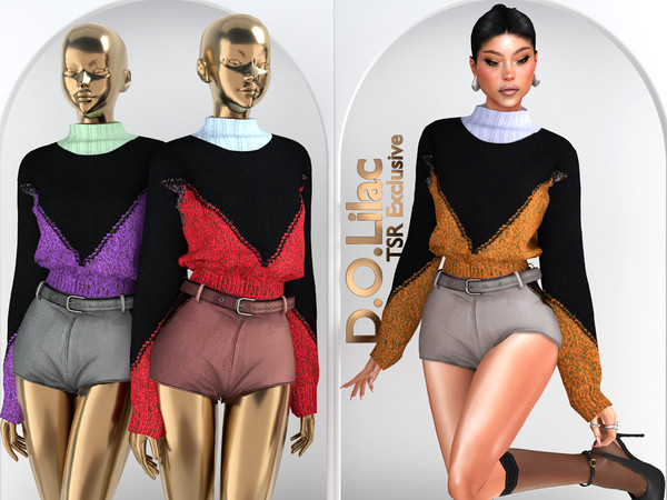 Sims 4 — Wool Leather Set DO153 Bottom 2188 by DOLilac — Includes: (Top + Bottom)