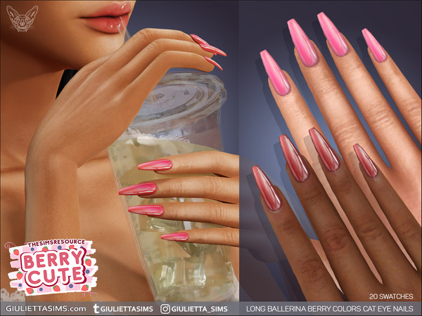 Sims 4 — Berry Cute - Long Ballerina Berry Colors Cat Eye Nails by feyona — Long Ballerina Berry Colors Cat Eye Nails