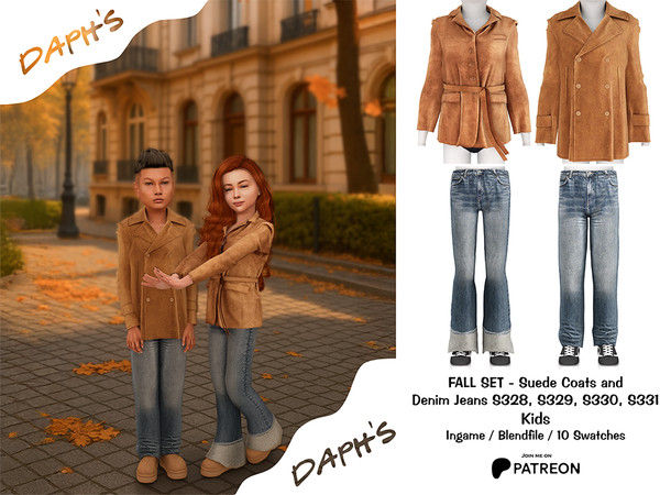 Sims 4 — DAPHS - Belted Tailored Jacket (Child-Girls) S328 - Patreon by Daph's — A cozy autumn outfit collection designed