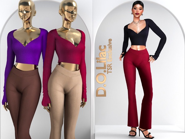 Sims 4 — Flared Minimal Chic Set DO154 Top 2189 by DOLilac — Includes: (Top + Bottom)