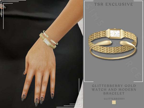 Sims 4 — Gold Glitterberry Watch with Modern Bracelet by Glitterberryfly — A gold 'glitterberry' watch with gold modern