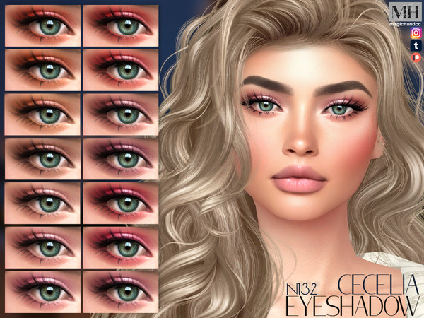Sims 4 — Cecelia Eyeshadow N132 by MagicHand — Stunning Eye Makeup with lashes in 16 colors - HQ Compatible.