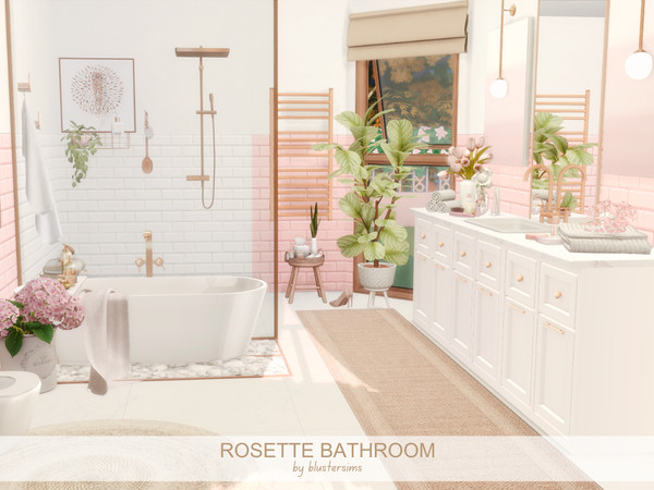 Sims 4 — Rosette Bathroom by BlusterSims — The Rosette Bathroom is a bright, elegant space featuring blush pink tiles,