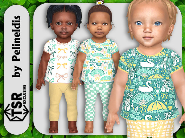 Sims 4 — Infants Girlie Things Blouses by Pelineldis — Kids fashion clothing: five blouses and leggings for infants girls