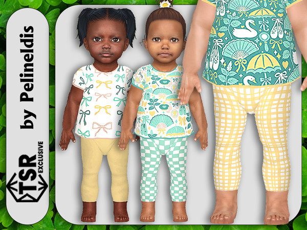 Sims 4 — Infants Girlie Things Leggings by Pelineldis — Kids fashion clothing: five blouses and leggings for infants