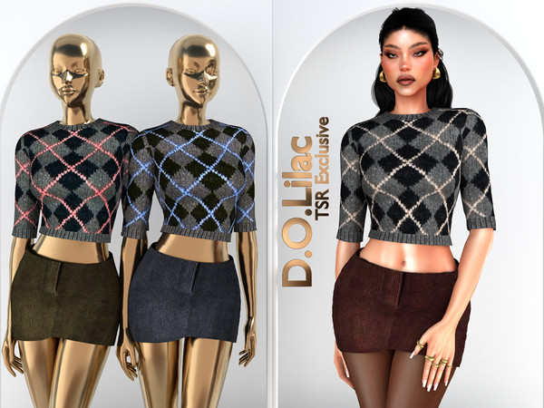 Sims 4 — Argyle Chic Set DO157 Bottom 2196 by DOLilac — Includes: (Top + Bottom)