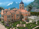 Sims 4 — Romantic Palace by plumbobkingdom — This imposing palace features a coral-toned facade that beautifully