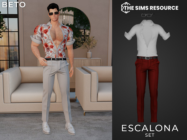 Sims 4 — By Beto - Escalona (Top V1) by Beto_ae0 — Men's summer outfit with sunglasses, enjoy it