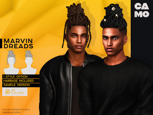 Sims 4 — CAMO - Marvin Dreads (Hairbase) by VentaStudio — 40 Colors