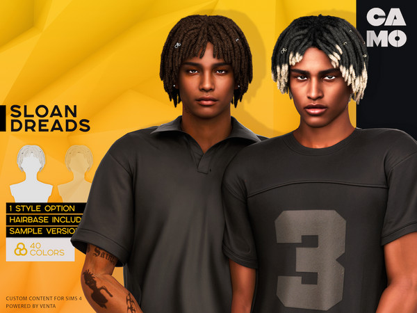 Sims 4 — CAMO - Sloan Dreads (Hairbase) by VentaStudio — 40 Colors