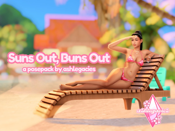 Sims 4 — Suns Out, Buns Out Posepack by ashlegacies — - Posepack (9 poses)