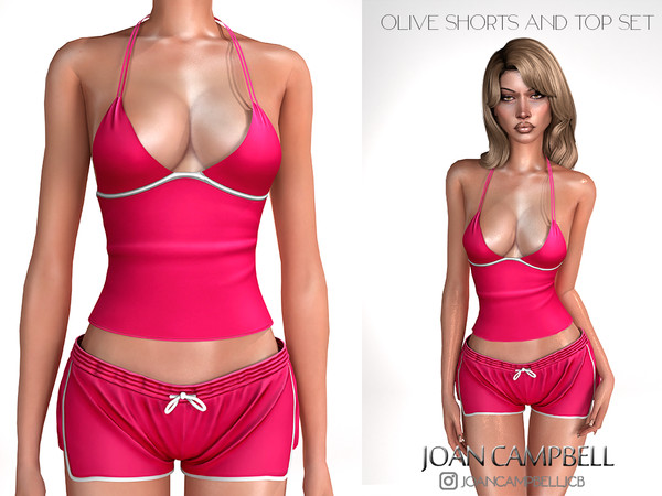 Sims 4 — OLIVE SHORTS AND TOP SET by Joan_Campbell_Beauty_ — INCLUDES: TOP (7 swatches)