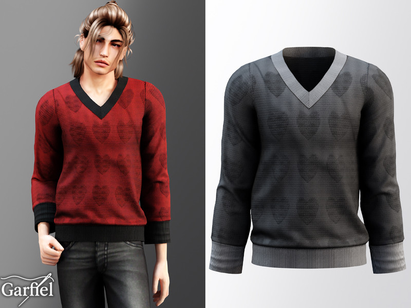 Sims 4 classic tailoring and knitwear custom content CC Adult - V neck sweater with subtle heart knit pattern by Garfiel