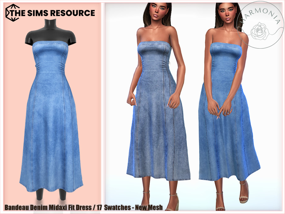 The Sims Resource | Bandeau Denim Midaxi Fit Dress