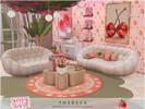 Sims 4 — Berry Cute - Theresa living room by melapples — a cozy living room in shades of pink and green.