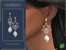 Sims 4 — Angelica Drop Earrings by Pitted0live — Chandelier style drop earrings with diamonds and freshwater pearls
