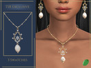 Sims 4 — Angelica Necklace by Pitted0live — Chandelier style pendant with diamonds and freshwater pearls on a dainty