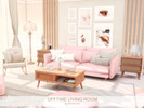 Sims 4 — OffTime Living Room by BlusterSims — The OffTime Living Room is a bright, cozy space with soft pink tones, light