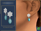 Sims 4 — Diamond Flower Earrings by Pitted0live — Diamond earrings in a flower shape with a stone drop Custom catalog