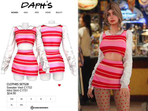 Sims 4 — CLOTHES SET528 by Daph's — A cute and trendy outfit set featuring a striped sweater vest paired with a matching