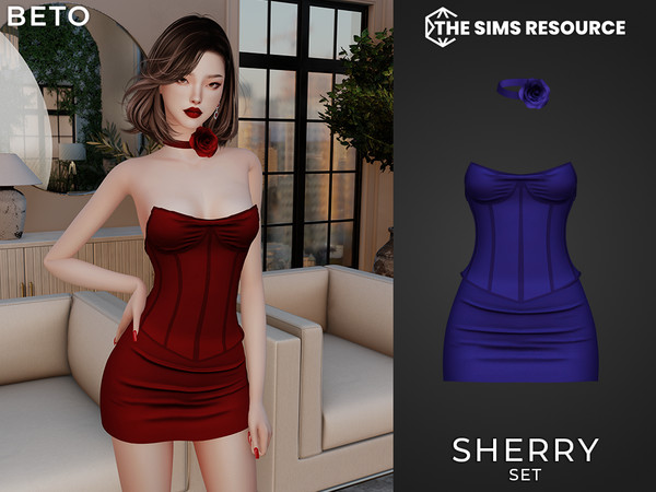 Sims 4 — Sherry (Set) by Beto_ae0 — Sexy outfit with corset and necklace included, enjoy!