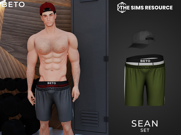 Sims 4 — By Beto - Sean (Cap) by Beto_ae0 — Men's sportswear outfit, shorts and cap