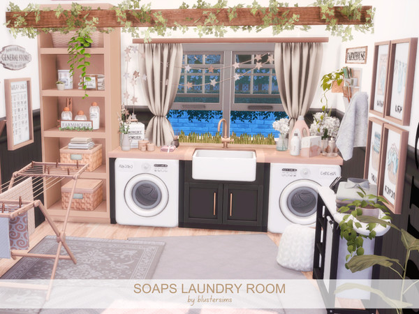 Sims 4 — Bubbles Laundry Room by BlusterSims — The Bubbles Laundry Room is a cozy, farmhouse style space with soft tones,