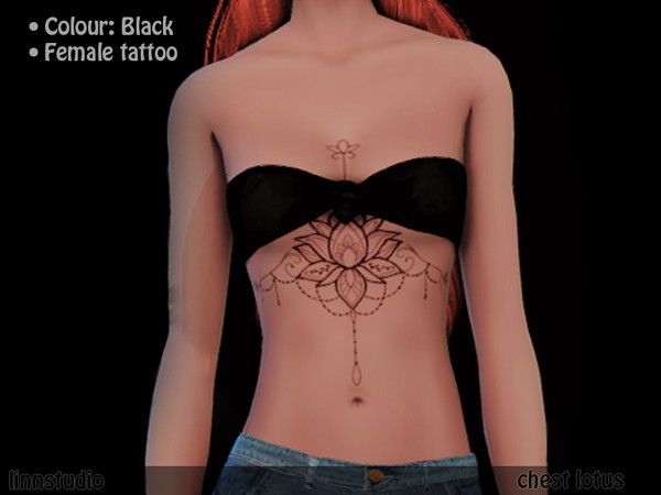 Sims 4 — Chest Lotus Tattoo by miiih5002 — A large, symmetrical "chest piece" that centers on the sternum and