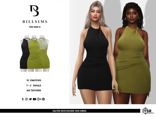 Sims 4 — Halter Neck Ruched Mini Dress by Bill_Sims — This dress features a soft material with a halter neckline and a