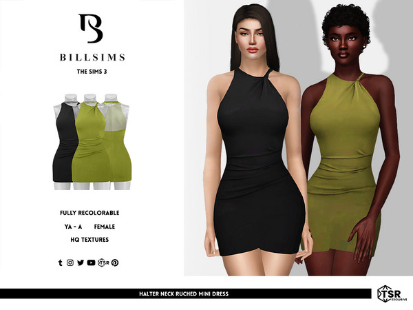 Sims 3 — Halter Neck Ruched Mini Dress by Bill_Sims — This dress features a soft material with a halter neckline and a