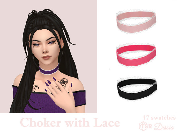 Sims 4 — Choker with Lace by Dissia — Choker with a lace addon