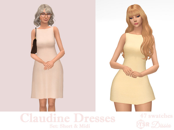 Sims 4 — Claudine Midi Dress by Dissia — Sleeveless tank top type solids dress in short and midi version