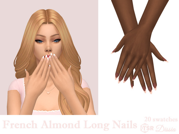 Sims 4 — French Almond Long Nails by Dissia — French style nails in almond shape