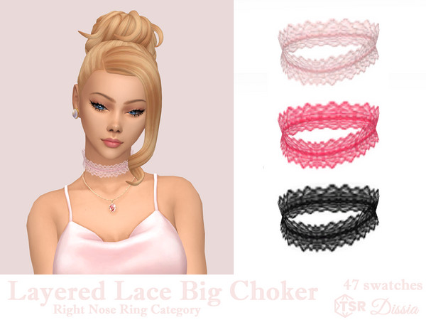 Sims 4 — Layered Lace Big Choker by Dissia — Lacey thick choker made to layer it together with necklaces